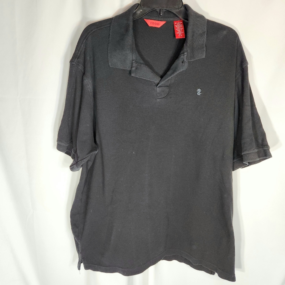 IZOD Black Two Button Short Sleeve Polo Shirt Size XLarge